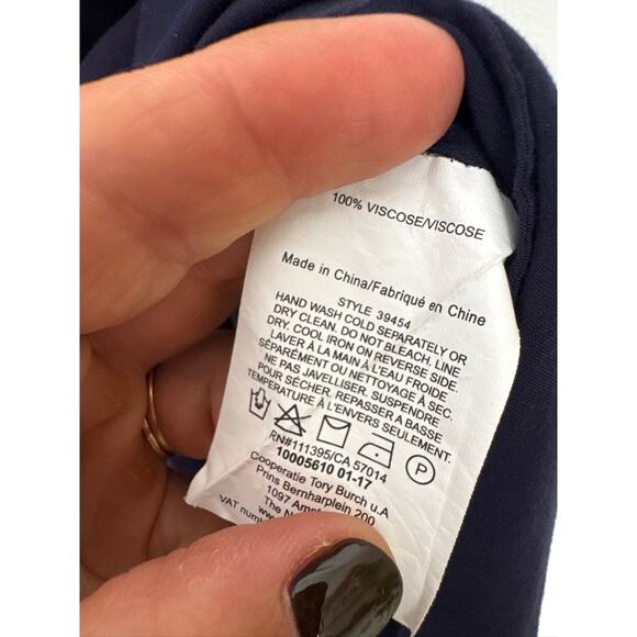 Tory Burch Smocked Racer Back Midi Fit & Flare Dress Style in Navy, M - Picture 7 of 9